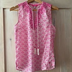 NWOT Joules Hot Pink and White Blouse with tassels.